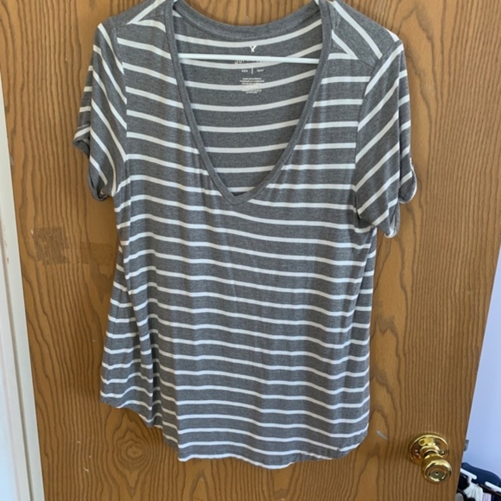 American Eagle Soft & Sexy Gray Stripe T Shirt